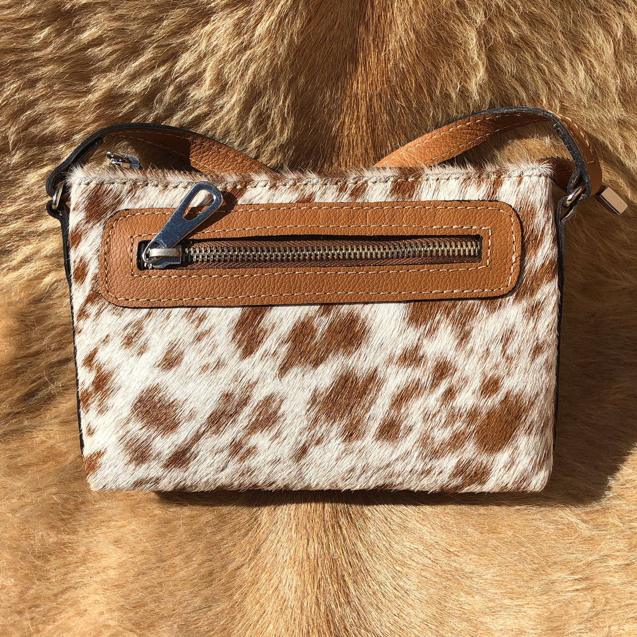 Cream and Black Leopard Print Cowhide and Leather Crossbody Bag or Clutch